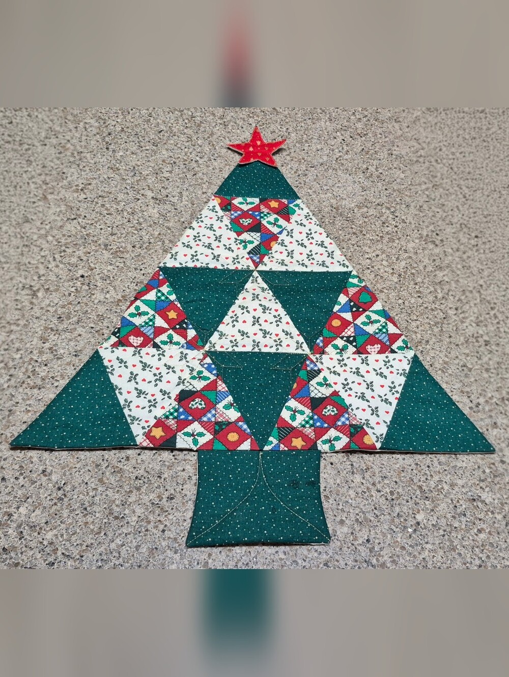 Vintage Quilted Christmas Tree Wall Hanging Table Topper Handmade Holiday